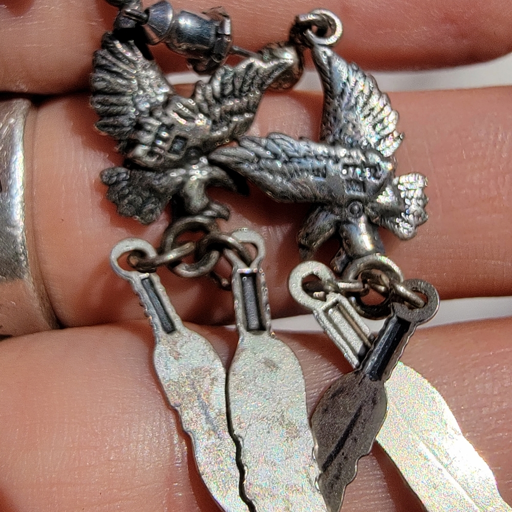 Sterling Eagle Feather Dangle Earrings - image 2